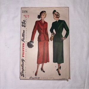 Late 1940’s Simplicity S2376 suit pattern. Complete and uncut